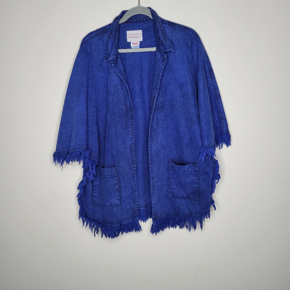 Sundance vtg acid-wash fringe denim poncho